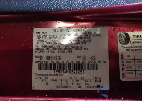 2012 Ford Mustang V6 Premium z USA, uszkodzony, nr VIN 1ZVBP8AM9C5225218